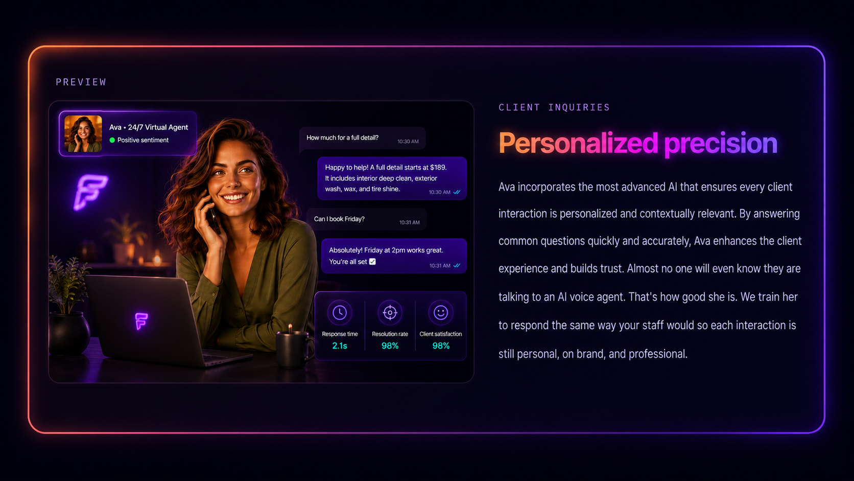 AI assistant handling client inquiries with personalized responses