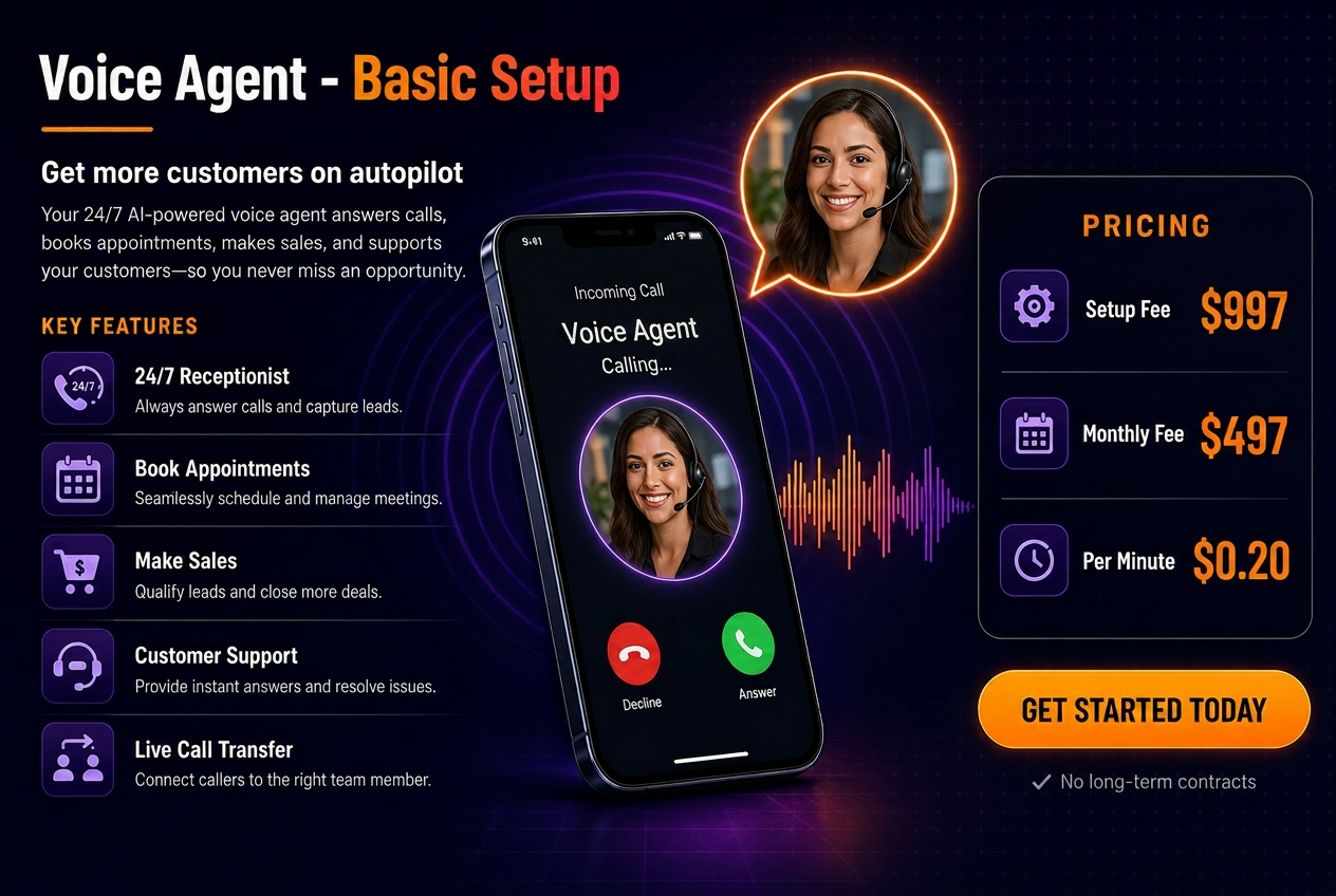 AI Voice Agent — 24/7 receptionist that books appointments, makes sales, and supports customers